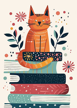 Cat with Books 5