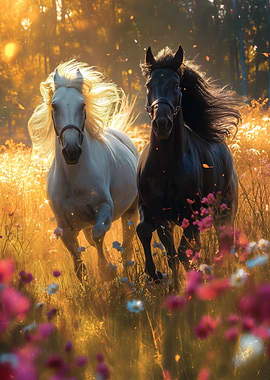 two horse galloping