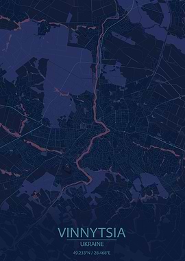 Vinnytsia Ukraine Blue Map