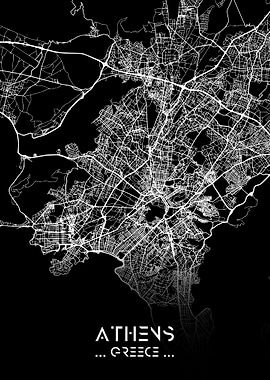 Athens City Map Black