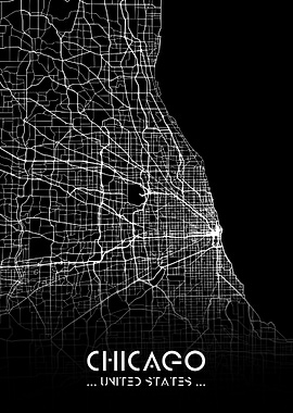 Chicago City Map Black