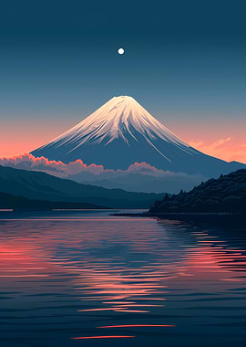 Moon over Mount Fuji
