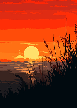 Field Sunset Pixel Art