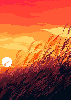 Hayfield Sunset Pixel Art