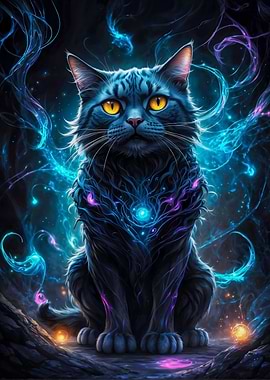 Black Cat in Neon Space