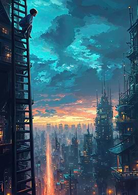 Boy and the city ladder