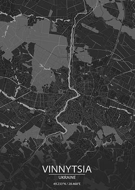 Vinnytsia UA Dark Grey Map