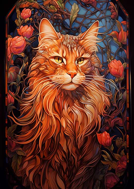 Maine Coon cat art nouveau