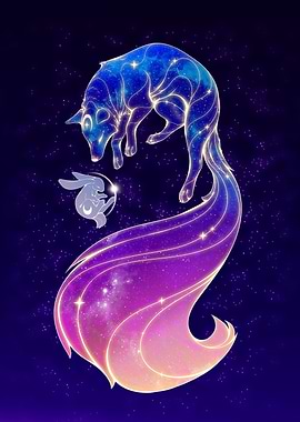 Starry Fox Sleeping Moon