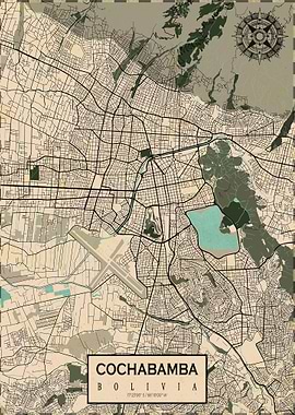 Cochabamba Map Vintage