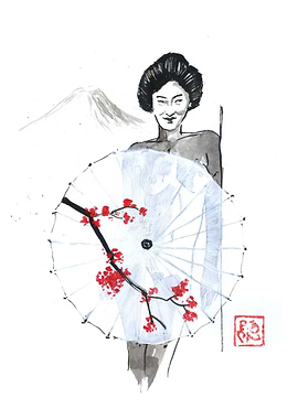 naked geisha umbrella fuji
