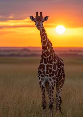 Giraffe Sunset Elegant