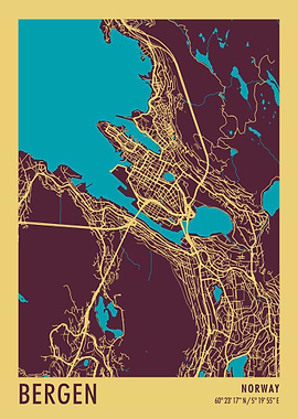 Bergen Vintage map