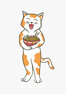 Cute Cat with Ramen