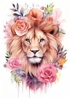 Floral Lion Watercolor