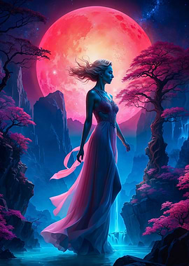 Beautiful Red Moon Lady