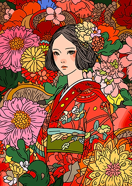 Kimono Flowers Asian Art