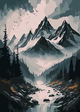 Cloudy Mount Everest Lake