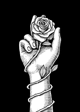 BnW Hand Rose Valentine