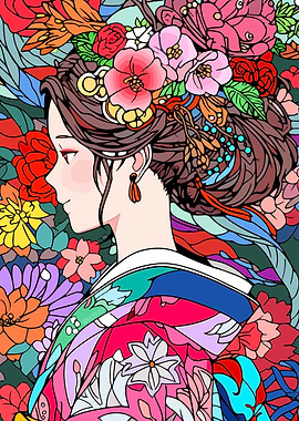 Kimono Girl Flower Hair