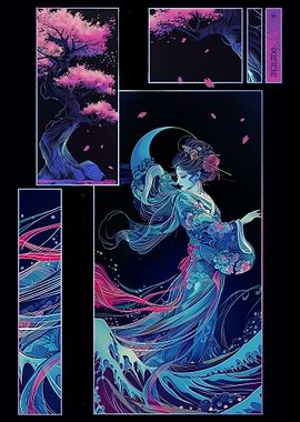 Girl kimono Sakura Tree