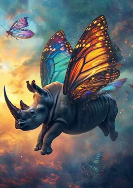 Flying Rhino With Wings