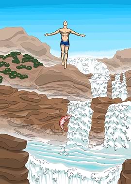 Diving into waterfall