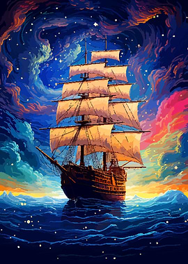 Pirate Ship Retro Pixel