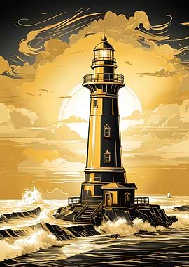 Golden Lighthouse Serenity
