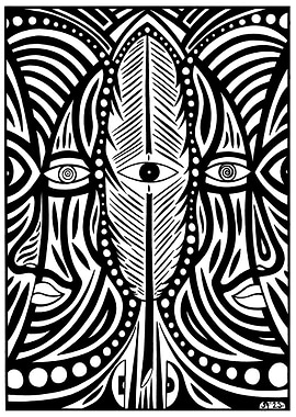 Feather and eyes in BW art