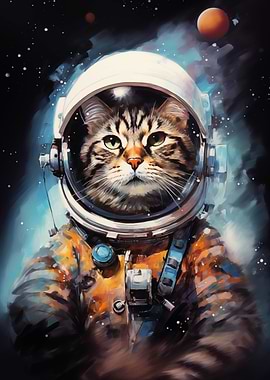 Astronaut Cat Painting