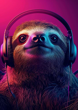 Sloth With Headphones