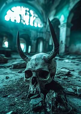 Horned skull in a castle