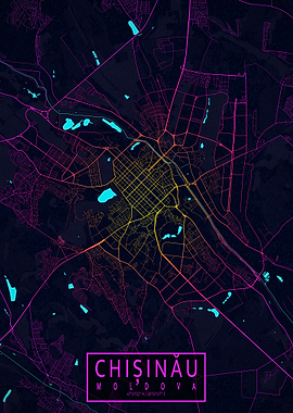 Chisinau City Map Neon