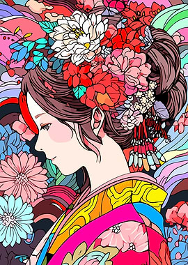 Calm Girl Kimono Flowers