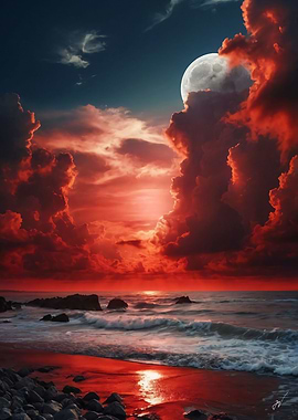 Red Moonlight Landscape