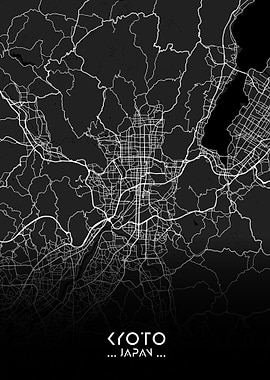 Kyoto City Map Black