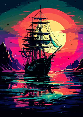 Pirate Sunset Pixel Art
