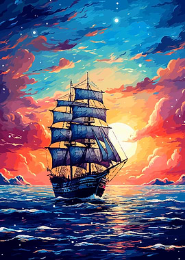 Pirate Ship Retro Pixel