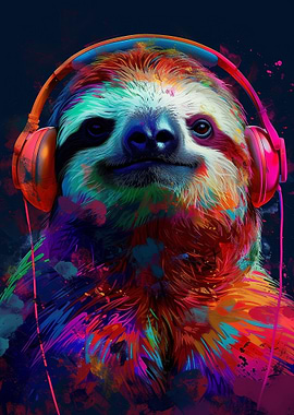 Sloth With Headphones