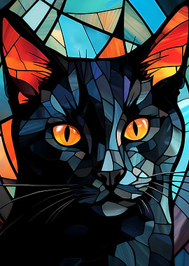 Stained Glass Cat Wall Art