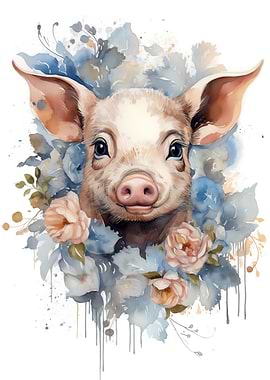 Pig with Flowers