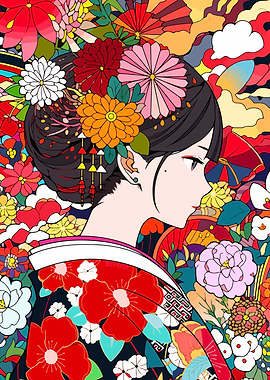 Japan Girl Flowers Manga