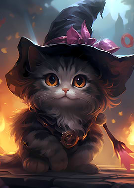 Whimsical Witch Kitten Art