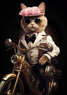 Cat Motorcycle Vintage