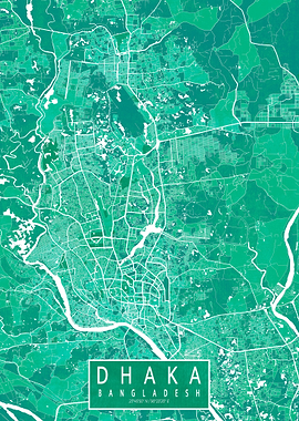 Dhaka City Map Watercolor