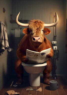 Highland Cow on the Toilet