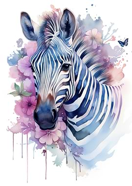 Zebra with Flowers