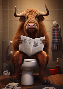 Highland Cow on the Toilet