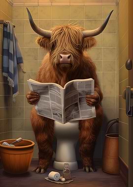 Highland Cow on the Toilet